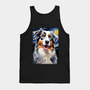 Australian Shepherd Dog Breed Painting in a Van Gogh Starry Night Art Style Tank Top